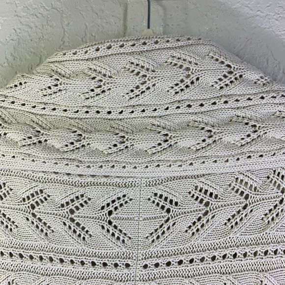 CABI Cream Beige Cotton Crochet Knit Open Front Circle Shawl Cardigan Sweater - Picture 10 of 16
